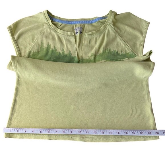 COLUMBIA Womens V Neck Cap Sleeve Graphic T Shirt Large Lime Green Cotton - Picture 10 of 10